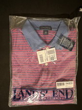 BRAND NEW Lands' End Men's Short Sleeve Polo Shirt LARGE 42-44 BLUE/PINK STRIPES