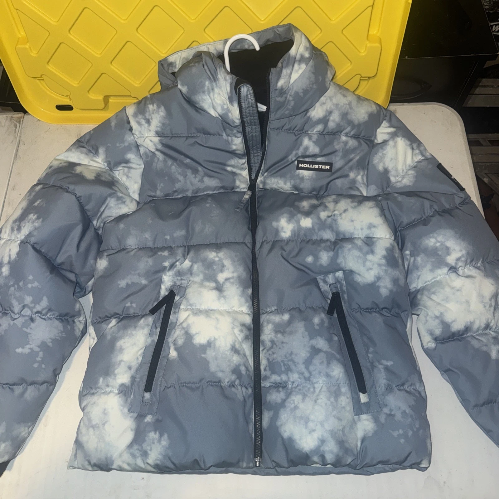 NWT Hollister by Abercrombie Men's Fleece lined Puffer Jacket M L Slate Tie-Dye