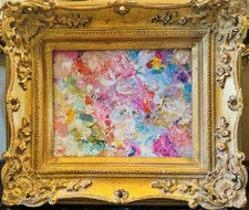 KADLIC Original Oil Painting Abstract Impasto Landscape Gold Gilt 15" Wood Frame