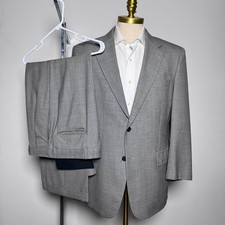 Jos A Bank Mens 41R 2 Piece Suit Gray Wool Houndstooth Pleated Cuffed 35x29