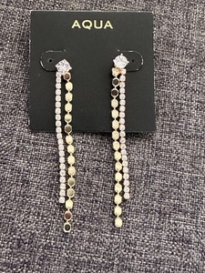 Authentic Aqua 14k Gold Plated Dangle Drop Tassel Earrings With Cubic Zirconia $45