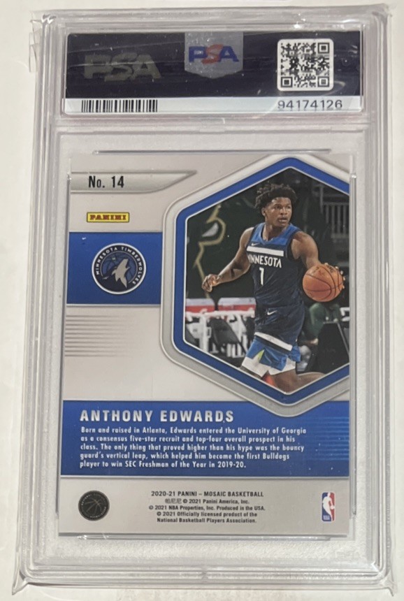 2020 Anthony Edwards Panini Mosaic - Rookie Card - Blue Chips #14 -PSA 10 (RC) view 4