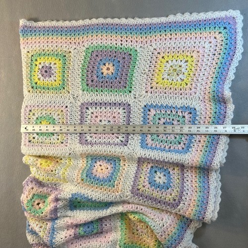 Vtg Crochet Child's Afghan Throw Blanket Pastel Granny Square Handmade 70x54 - Picture 7 of 7