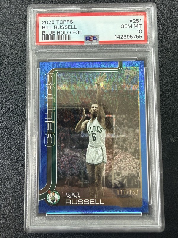 Topps 2025 Bill Russell Boston Celtics #251 Blue Holo Foil /150 PSA 10