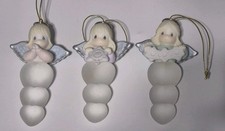 Vintage Precious Moments Glass Angel Christmas Ornaments Set Of 3