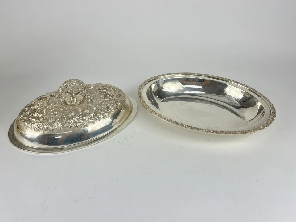 Vintage Sterling Silver Stieff Rose Hand-Chased Vegetable Dish & Cover - 12.25" - Image 2 of 4