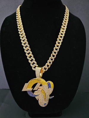 Los Angeles Rams Cuban Link Chain Luxury Iced Out Crystal 24'' Necklace 4