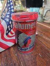 Vintage Calumet Baking Powder 1/2 Pound Tin Jar Screw Lid 1950s Indian Can 4"