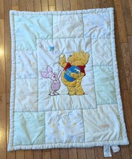 Winnie The Pooh And Piglet Colorful Soft Crib Blanket /Quilt Vintage 41 x 31