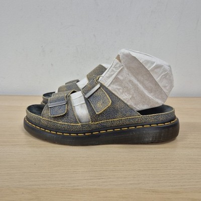 Dr. Martens Zypern blau gold Crackle Leder klobige Plateau Slipper Sandalen UK 9