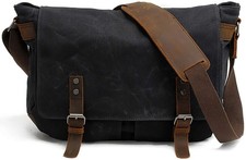 HuaChen Mens Messenger Bag, Vintage Genuine Leather Waxed Canvas Shoulder Bag...