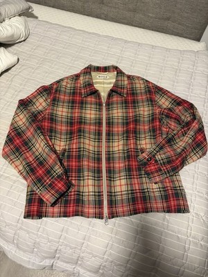 BODE Plaid Jacket Red Beige Black Full Zip Pockets Short Men's Size S