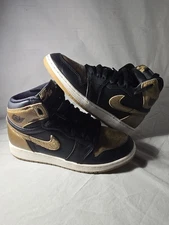 Nike Air Jordan 1 Retro High Black Gold Sneakers Size 5.5