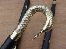 Antique Brass Victorian Swan Handle Black Wood Vintage Walking Stick Cane Unisex