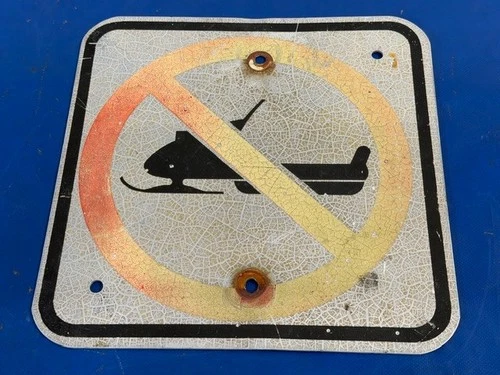 Vintage 1970s SNOWMOBILE TRAIL SIGN Metal Northern Wisconsin NO SNOWMOBILES