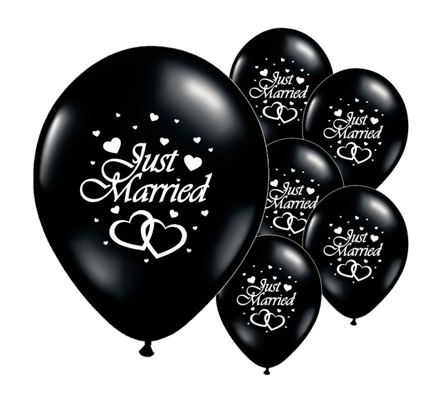 10 x JUST MARRIED 12" HELIUM WEDDING BALLOONS PARTY DECORATIONS IN 16
