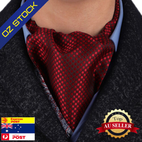 Dark Red Woven Silk Ascot Tie For Mens Business Working Cravat Epoint ERA7D01A - Picture 1 of 6