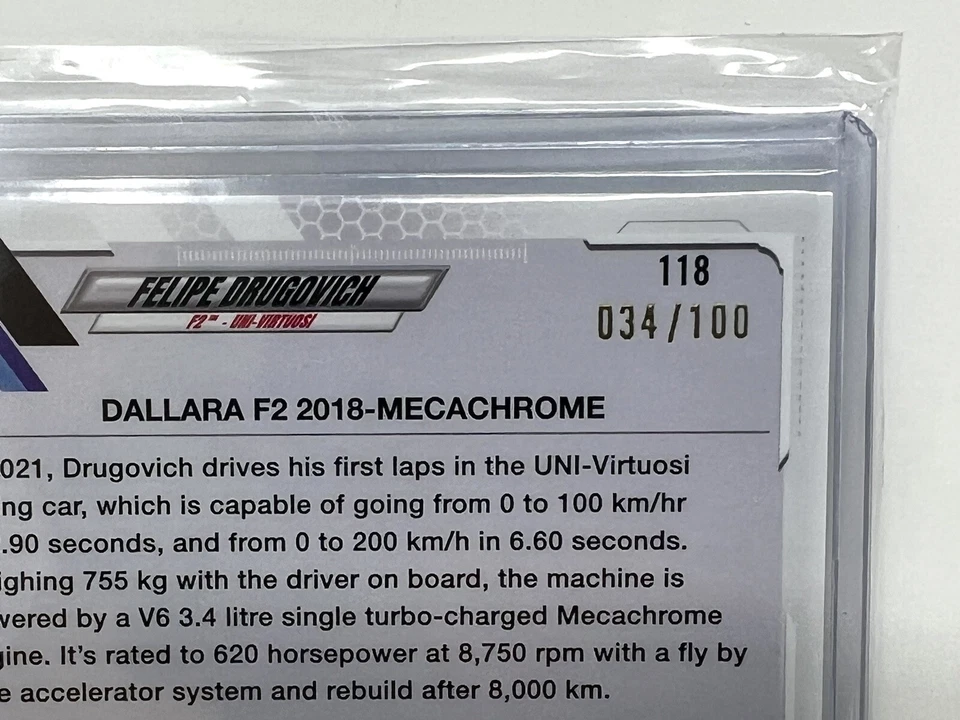 Felipe Drugovich F2 UniVirtuosi 034/100 Dallara F2 2018-MechaChrome Topps Chrome - Image 3 of 3