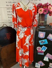 Girl With Curves Orange Floral XXS Tall Knit Midi Dress Flutter Sleeve New Work