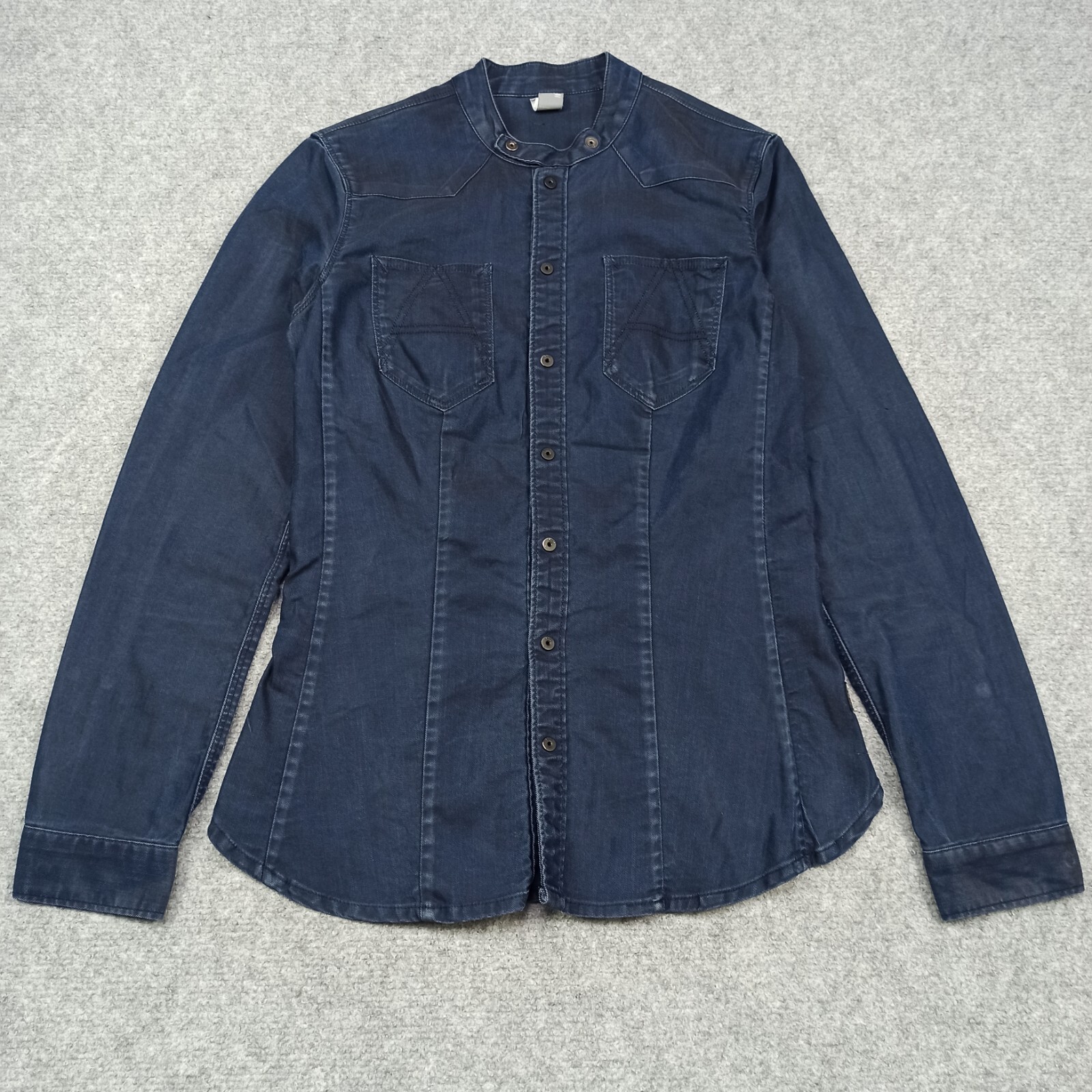 G-Star RAW Womens Denim Shirt Size S Slim Fit Dark Blue Snap Jeans