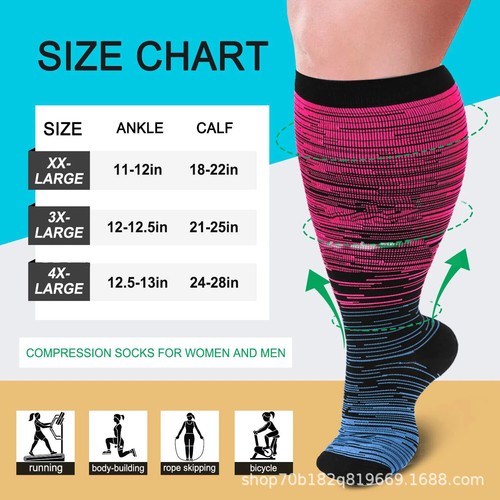 3 Paare Plus Size Kompressionssocke 20-30 mmhg Wide Calf High Support Socke - Bild 2 von 34