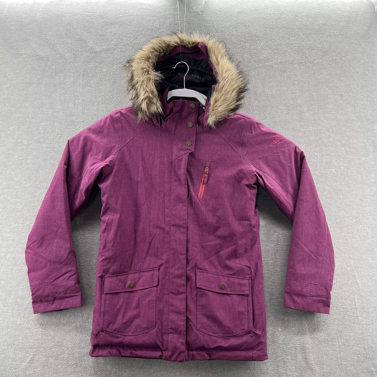 roxy Girls Purple Ski jacket Size (16) XXL Fur Hood Dry Flight 10k