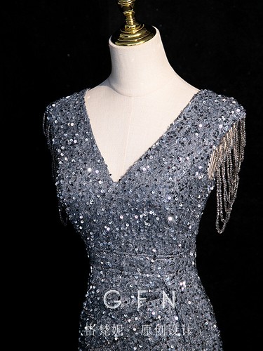 Womens Silver Evening Gown Women's Banquet Luxury Fish Tail Dress Sequins Dress - Picture 5 of 22