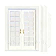Dolls House White Painted Double Internal 14 Pane Glazed Doors