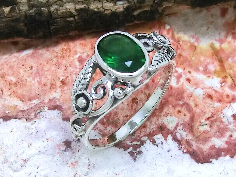 Fiore Anello 925 Argento Sterling Zirconi Verde Donna Romance di Pietra Preziosa - Immagine 2 di 4