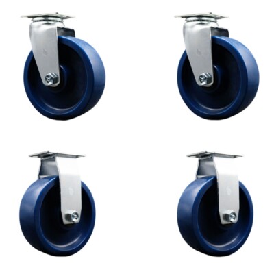 6 Inch Solid Polyurethane Caster Set with Ball Bearings 2 Swivel 2 Rigid