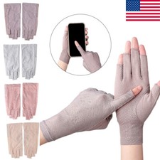 Women Fingerless Sun Protection Gloves Half Finger Sunscreen Anti-UV Gloves Soft