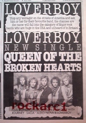 LOVERBOY Queen Of The Broken Hearts 1983 UK Press ADVERT 10x7 inches