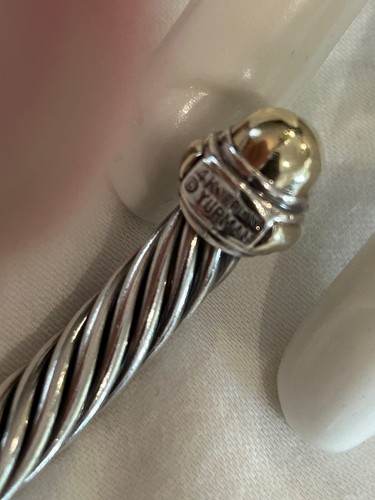 D. YURMAN 14KT.&.925-7.0mm CLASSIC CABLE-w-14kt GOLD DOME ENDS-WGT-45.3grm-HRB-1 - Picture 2 of 7