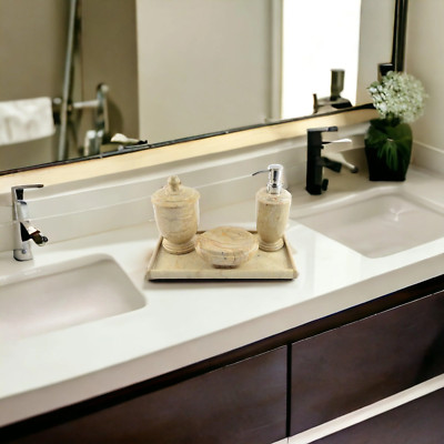 Bathroom Set of Sahara Beige Marble with Vanity Tray - Atlantic Collection