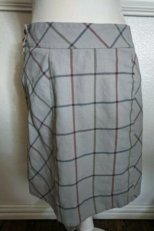 Falda Anthropologie Edme & Esyllte Gris Cuadros Paso Lateral Volantes Talla 8 Foto 4 de 4