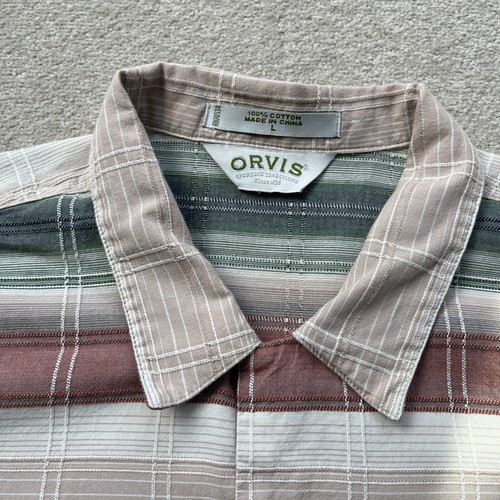 Camicia uomo Orvis vintage cotone testurizzato con bottoni beige verde rosso taglia XL - Foto 3 di 13
