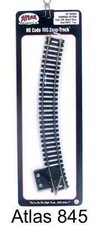 HO Scale Atlas 845 Code 100 18" Radius Curve Terminal Track