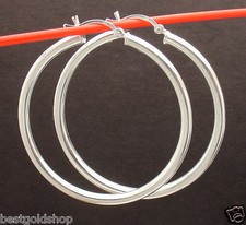 3mmX45mm 1 3/4" Large Plain Shiny Round Hoop Earrings Real 925 Sterling Silver