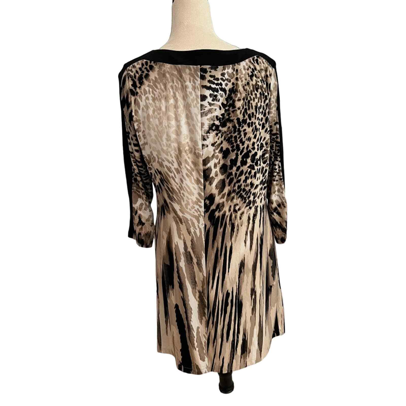 CHICO’S Women’s Brown Black & Tan Ruch Animal Leopard Print Lined Dress