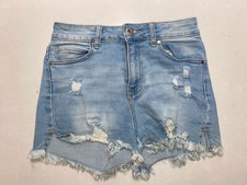 Blue Savvy Cut Off Shorts Blue Mid Rise Stretch Denim Womens Size 7 /28 Button