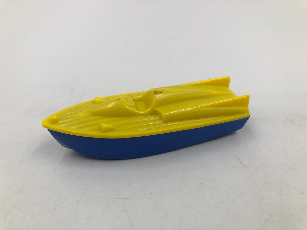 Vintage Plastic Toy Speed Boat Blue Yellow ~ Made In West