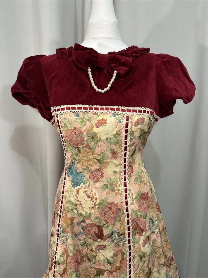 Vestido Body Line Vintage Terciopelo Estampado Alfombra Floral Victoriano Art Deco Perla A17 Foto 2 de 4