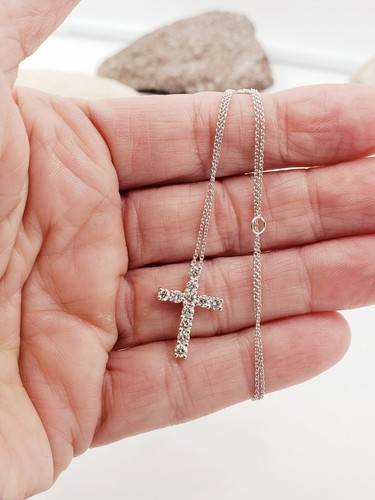 14Kt W Gold* 0.50CT Diamond Cross Pendant Chain adjustable to 16" or 18" Long - Picture 2 of 8