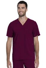 Wine Dickies Scrubs Advance Solid Tonal Twist Mens V Neck Top DK750 WIN
