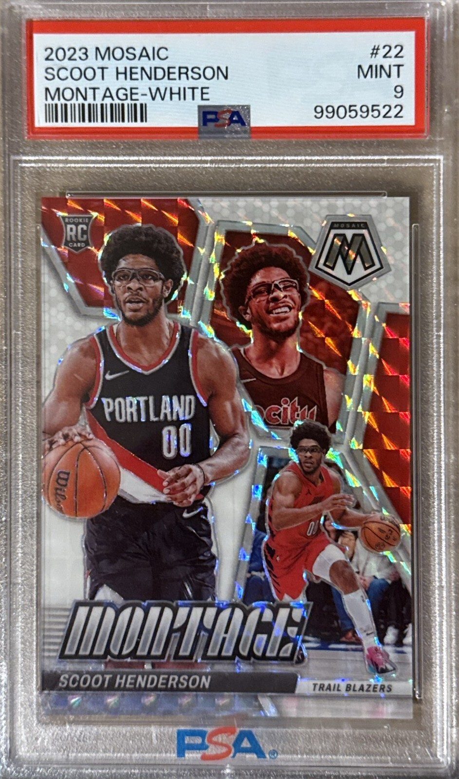 2023-24 Panini Mosaic Montage White Prizm /25 SSP Scoot Henderson Rookie PSA 9