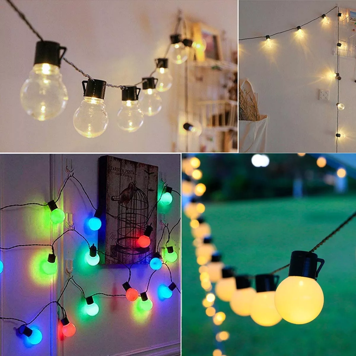 Retro Solar LED String Lights Garden Festoon Party Globe Bulbs