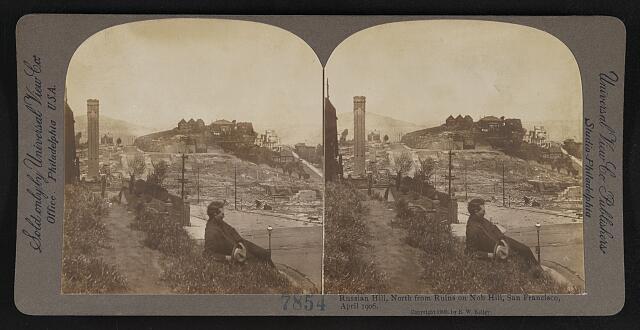 Russian Hill north from ruins on Nob Hill San Francisco April 1906 Old Photo