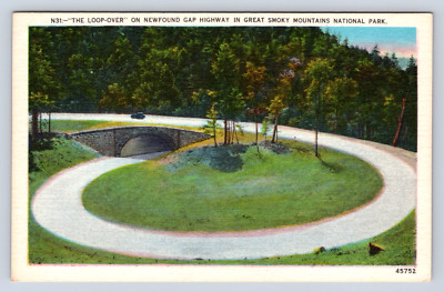 Vintage Postcard Loop Over Newfound Gap Highway Great Smoky Mountains Tennessee