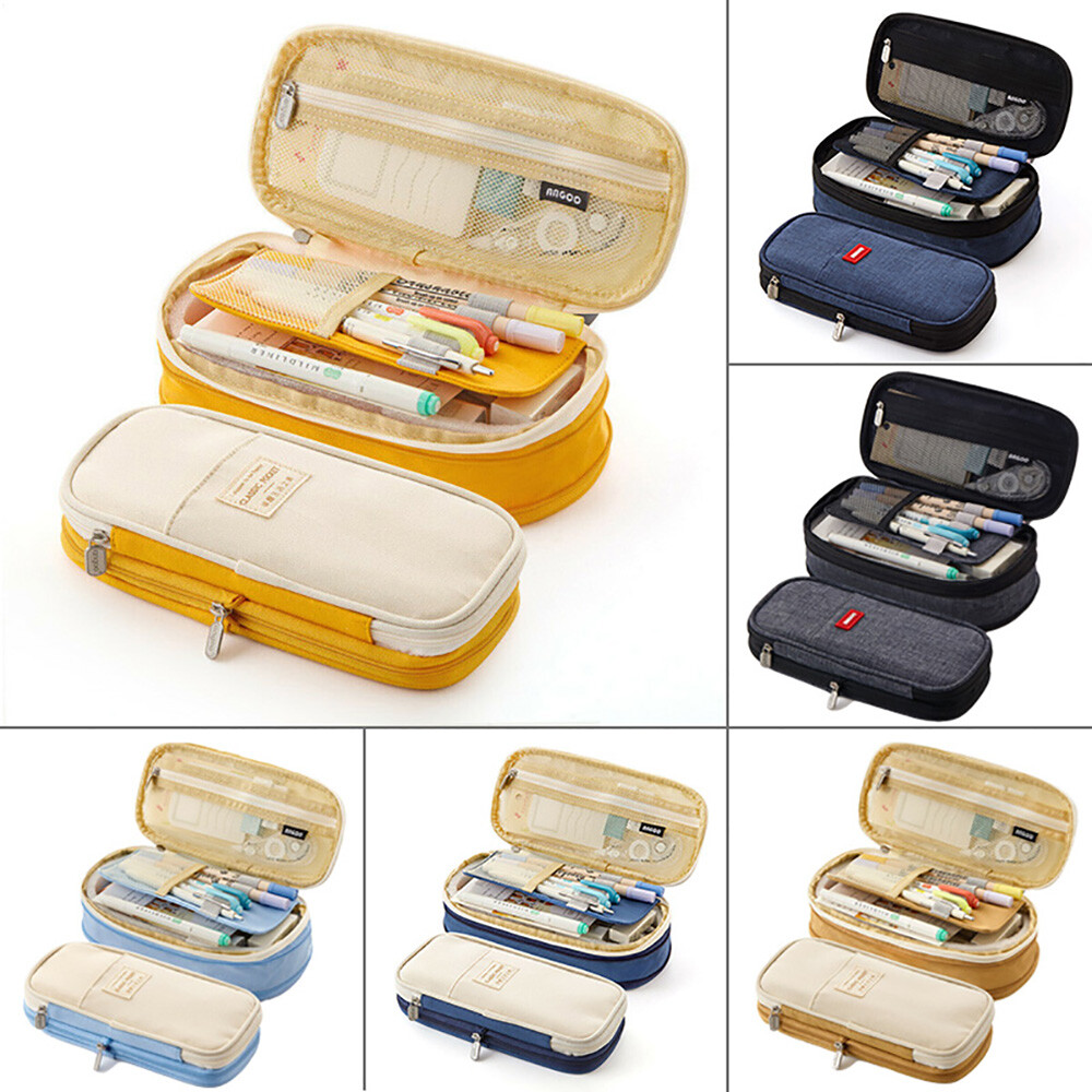 Double Layer Big Capacity Pen Box Pencil Case Stationery Bag