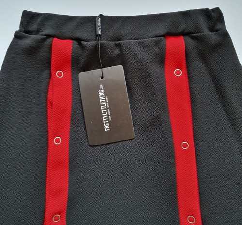 PRETTY LIL THING Girls Teens Skirt UK 4 BNWT Black & Red Popper - 第 2/7 張圖片